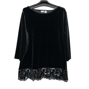Chico's Black Velvet Top with Lace Trim Size 3 (US 16/18)